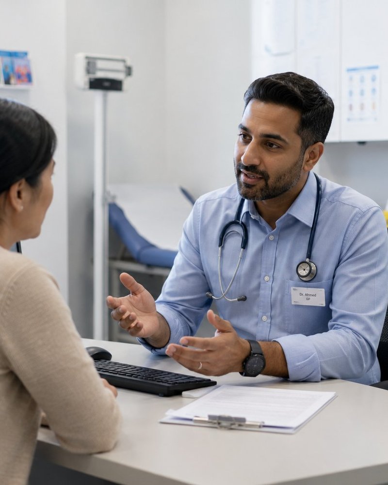 A GP consulting with a patient