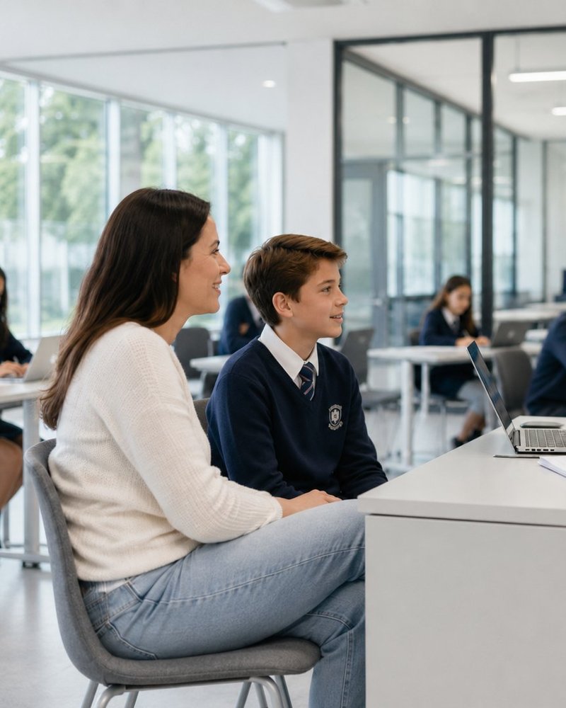 A parent and a student in a school